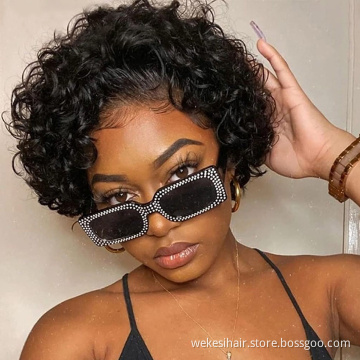 Short Bob Wig Curly Pixie Cut Wig Human Hair Lace Front Deep Wave 180% Density Wigs Pre Plucked With Baby Hair For Black Women